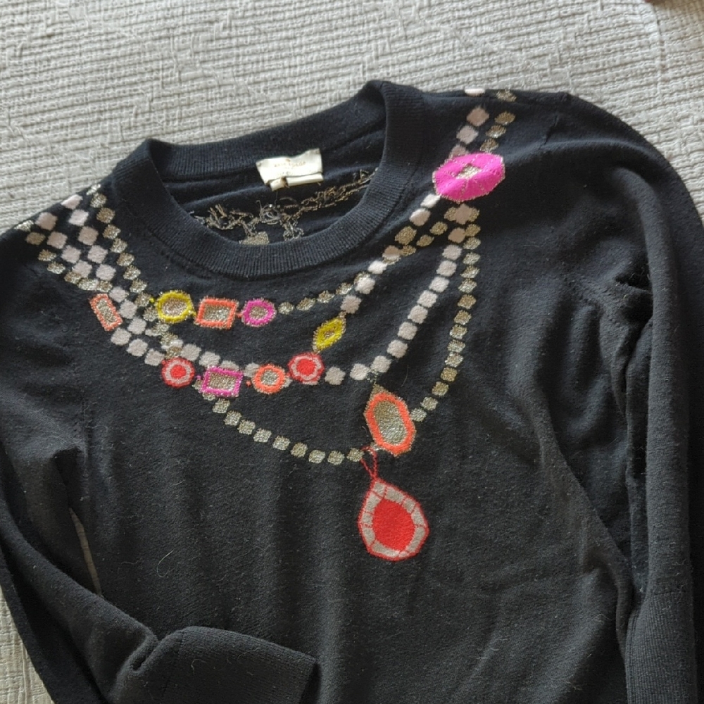 Kate Spade black wool sweater with necklace design size medium